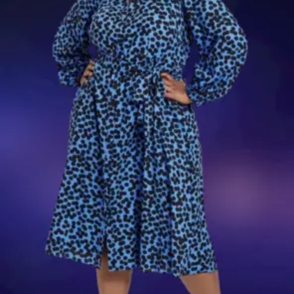 Ava & Viv blue & black polka dot belted dress